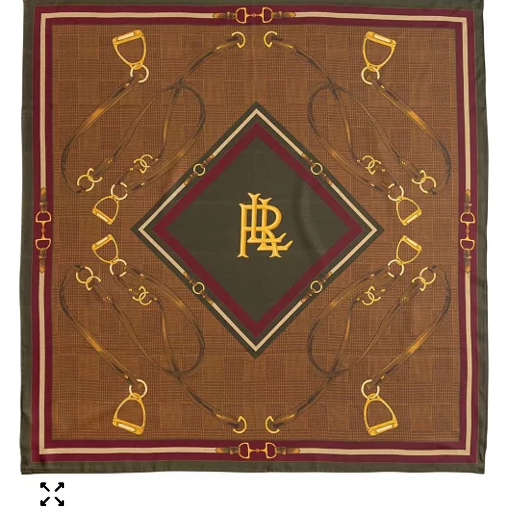 New Lauren Ralph Lauren Equestrian Belting Motif and Glenplaid Silk Square Scarf